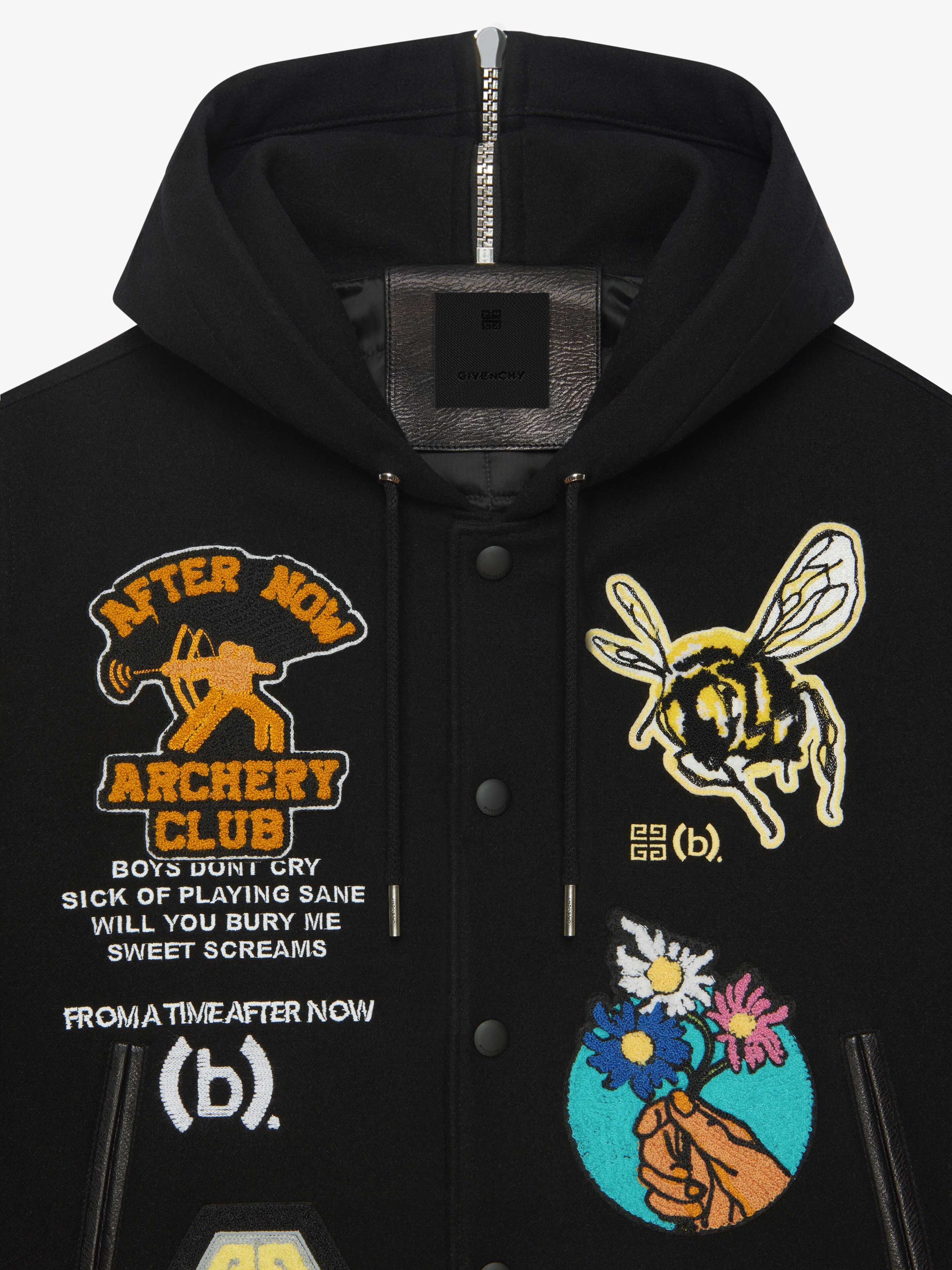 HOODED BOMBER JACKET IN WOOL AND LEATHER - 6
