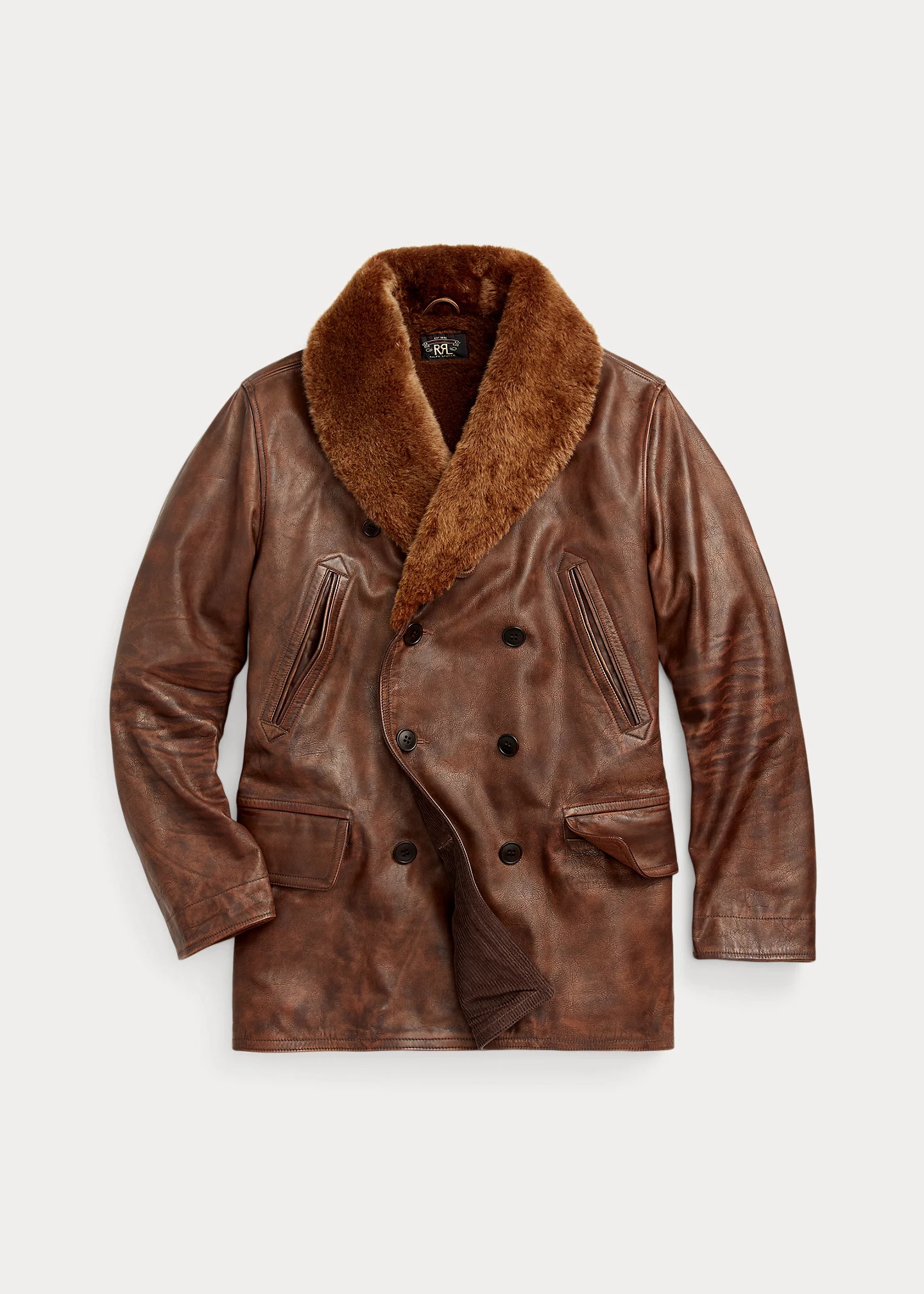 Shearling-Collar Leather Ranch Coat - 1