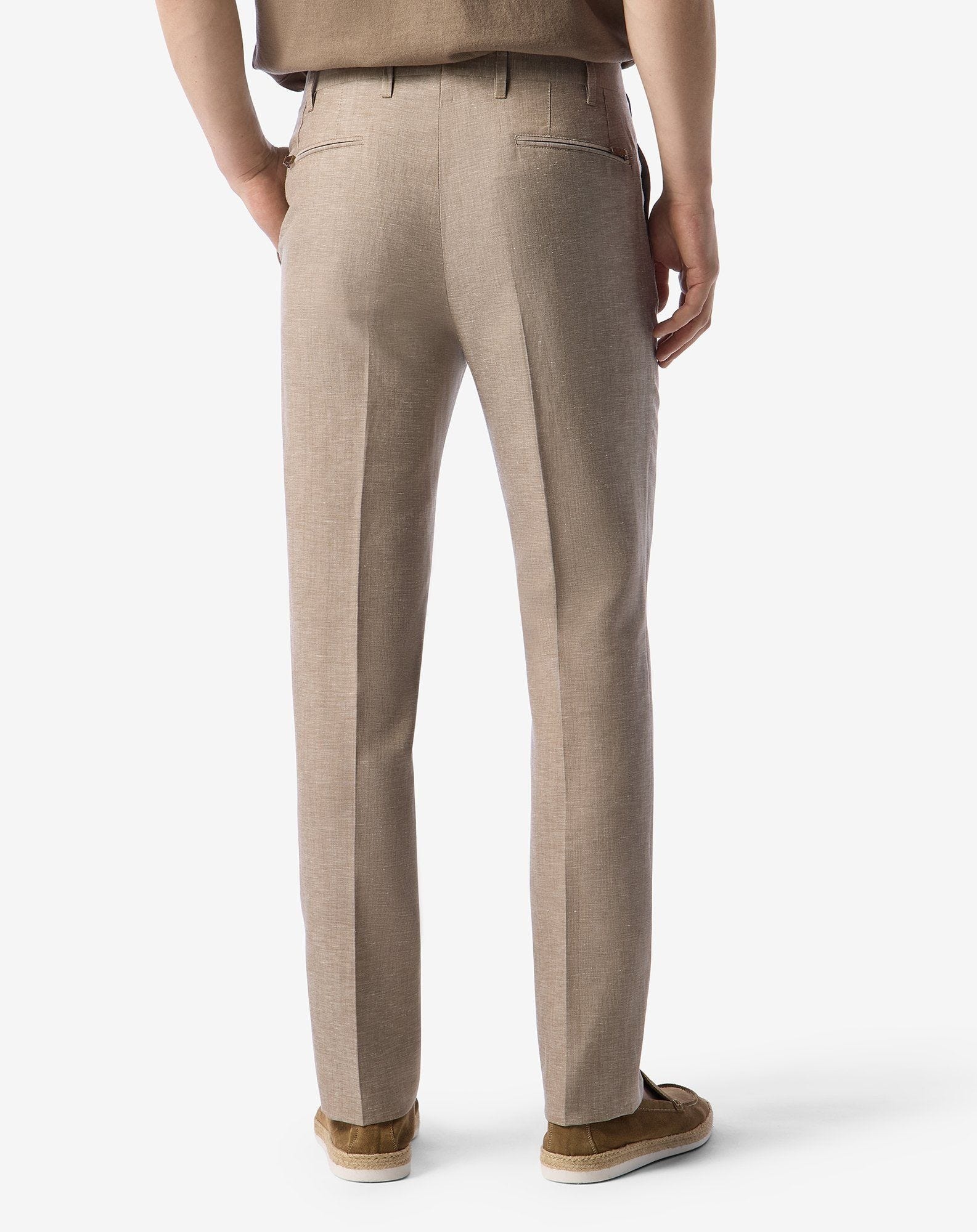Beige wool and linen chambray trousers - 4