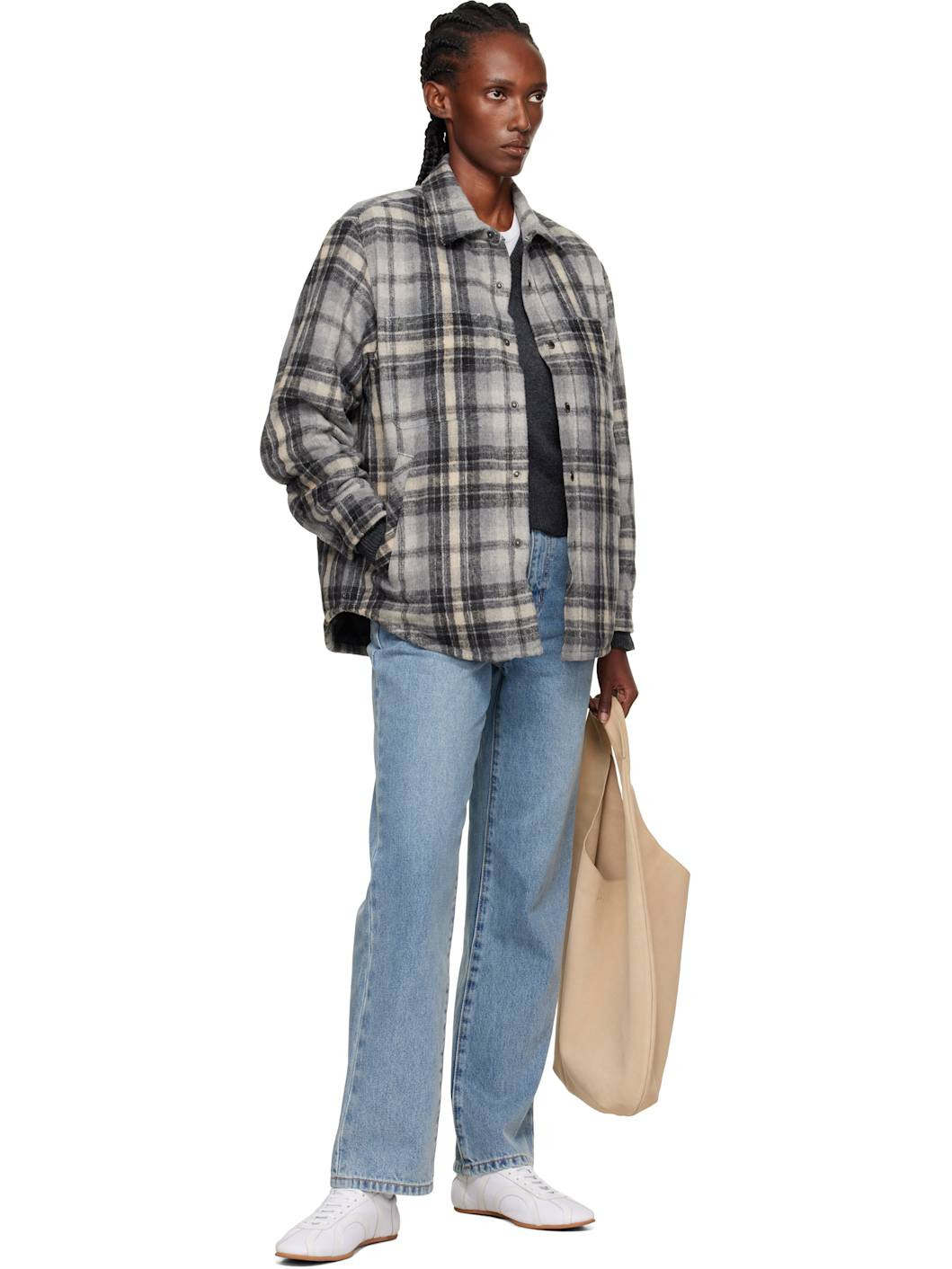 Gray Quilted Check Flannel Overshirt - 4