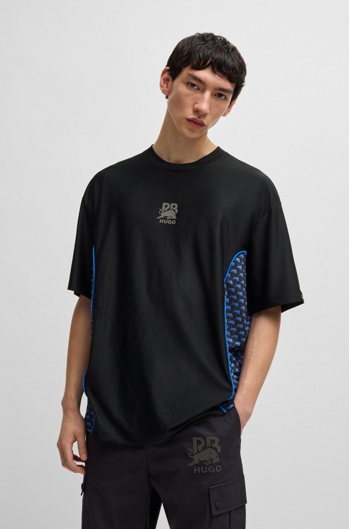 HUGO X RB STRUCTURED-JERSEY T-SHIRT WITH PIPING DETAILS - 2