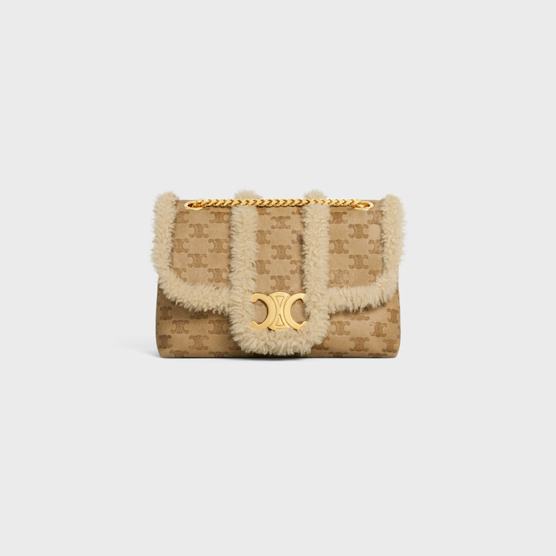 Medium Celine Victoire Bag in SHEARLING WITH TRIOMPHE ALL-OVER 1