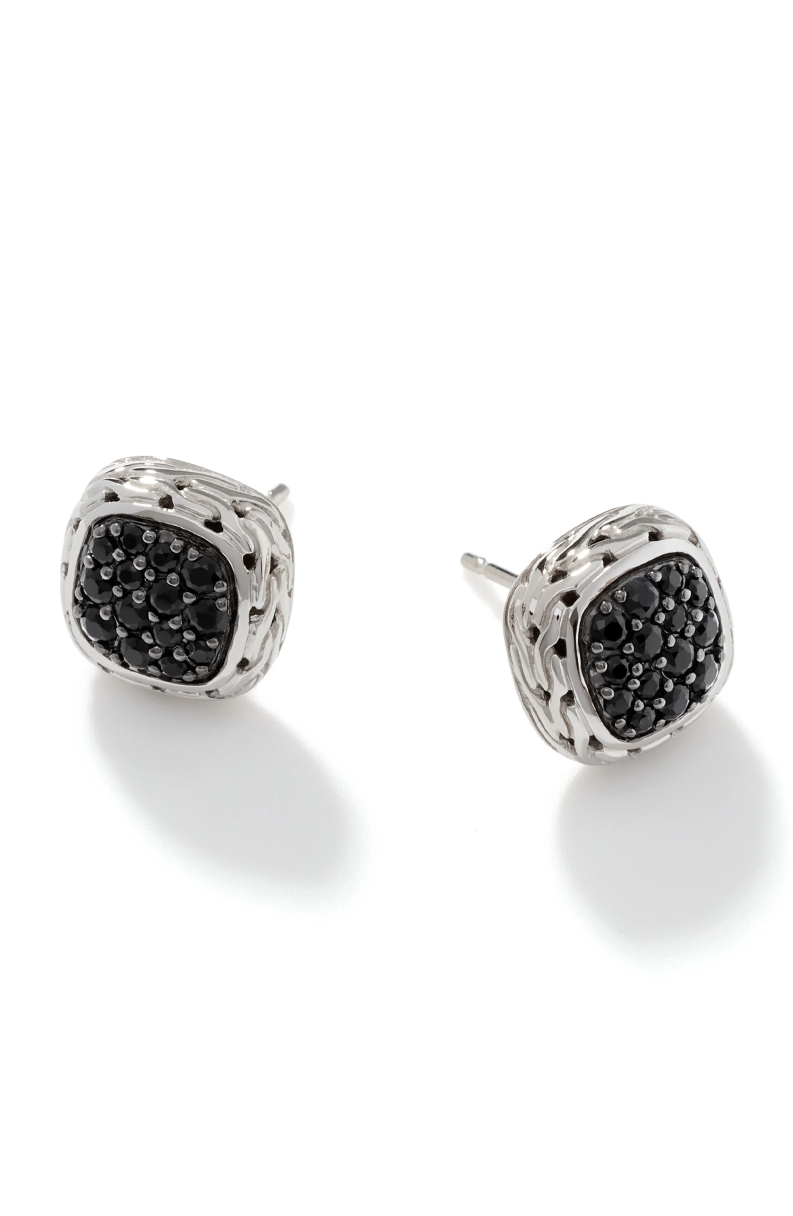 John Hardy Carved Chain Stud Earrings, Sterling Silver, Black Sapphire in Silver/Black Sapphire at N - 1