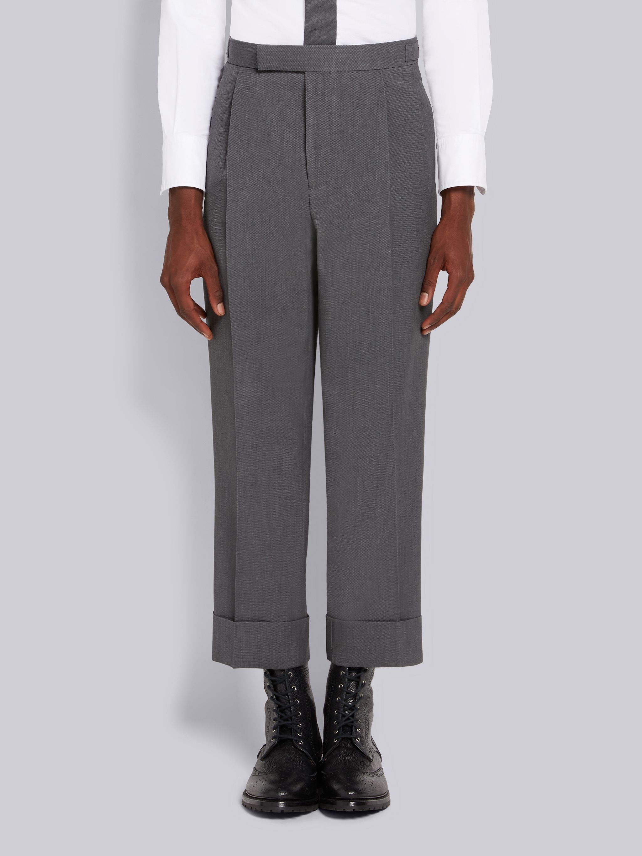 Medium Grey Wool Pique Suiting Single Pleat Trouser - 1