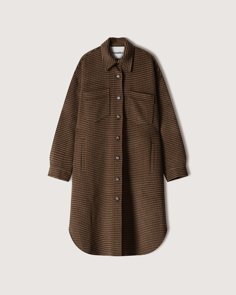 CRUZA - Checked wool and silk-blend coat - Camel - rust gray 1
