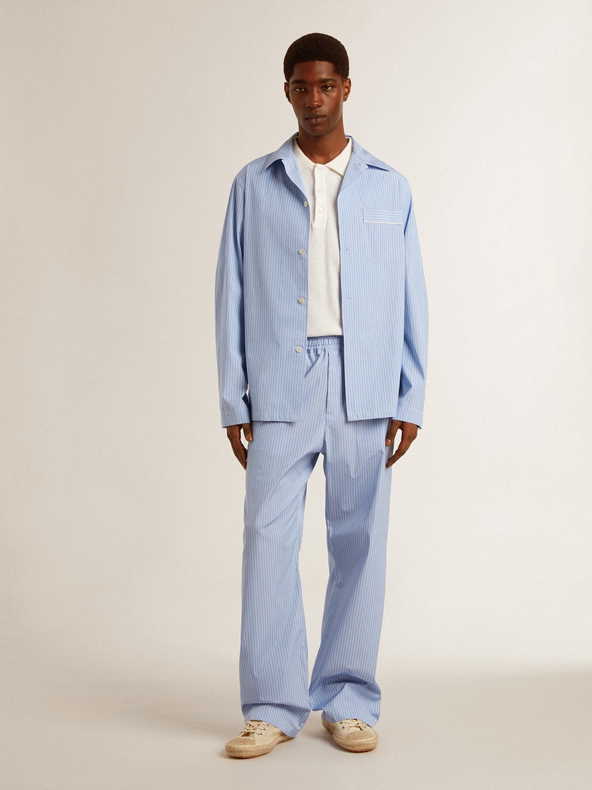 Men's shirt in white and blue striped cotton poplin - 3