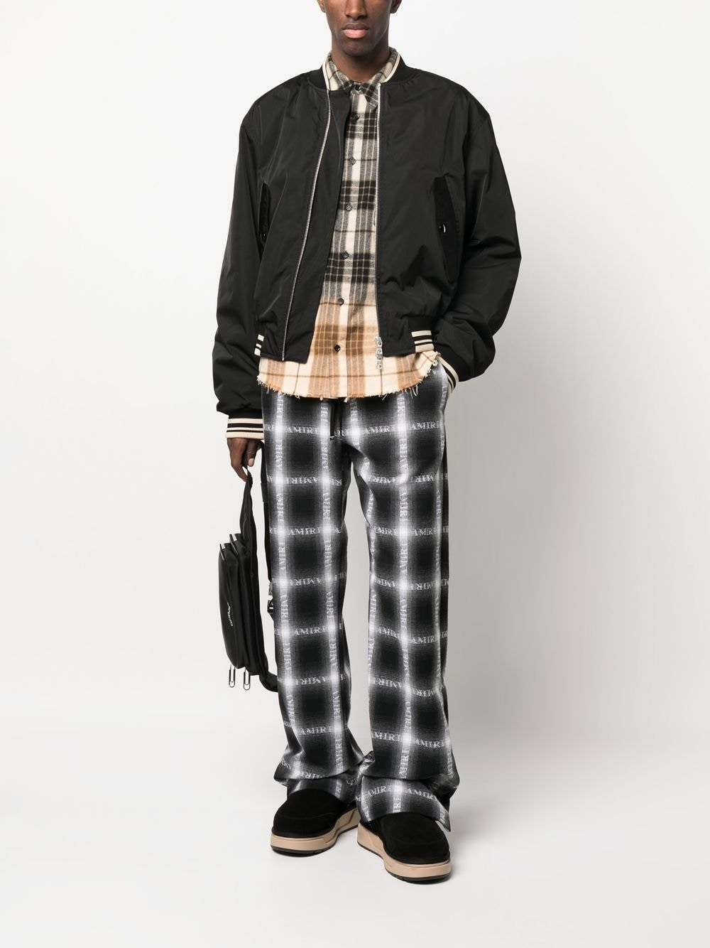 wide-leg grid-pattern trousers - 2