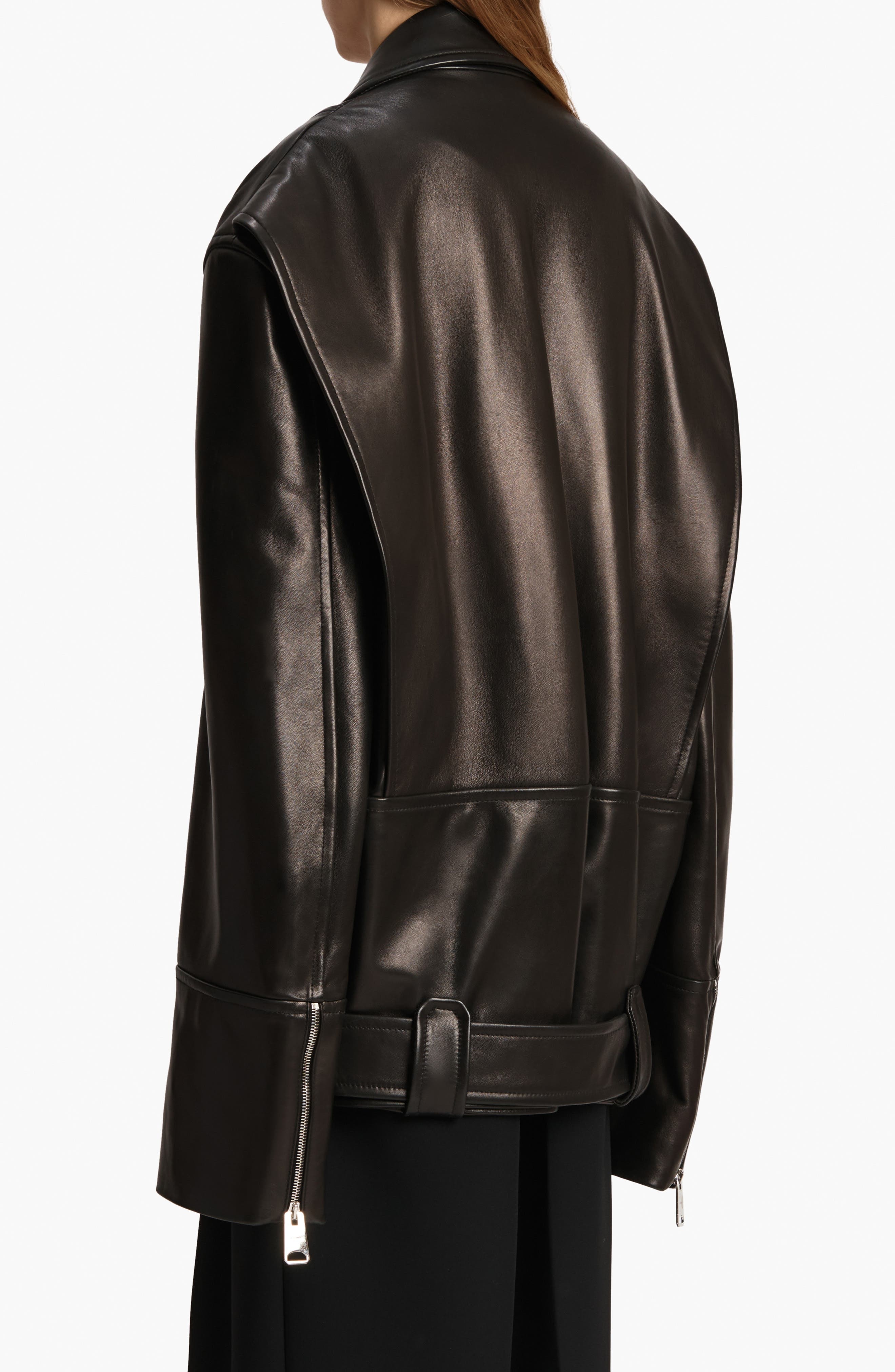 Khaite Hansel Oversize Lambskin Leather Biker Jacket in Black at Nordstrom - 2
