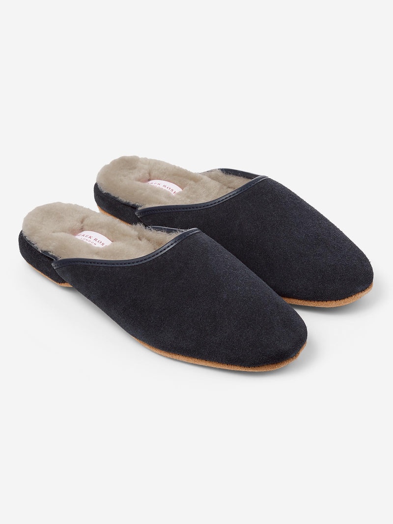Women's Mule Slippers Imogen Suede Sheepskin Navy - 1
