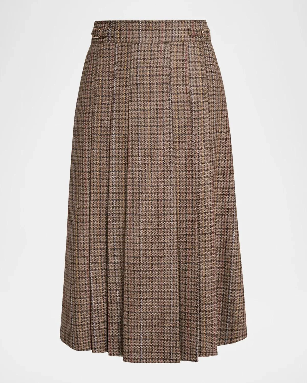 Wesley Houndstooth Pleated Midi Skirt - 1