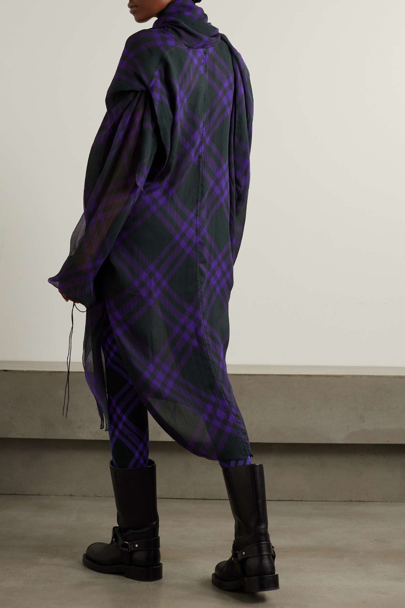 Draped checked silk-chiffon blouse - 3
