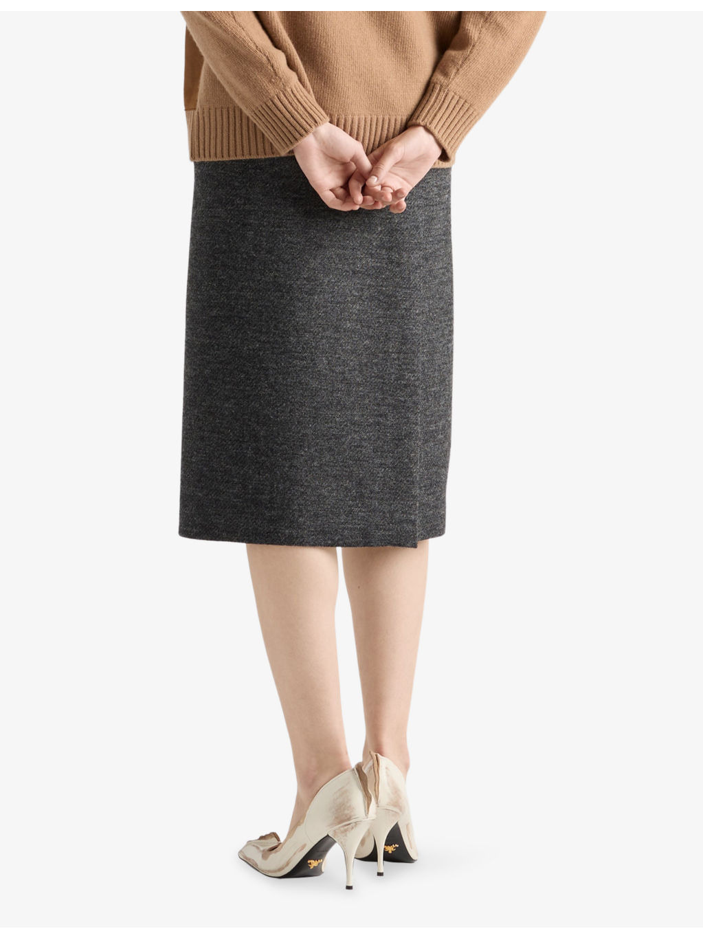 Rush Stitch Virgin-Wool Knee-Length Skirt - 3