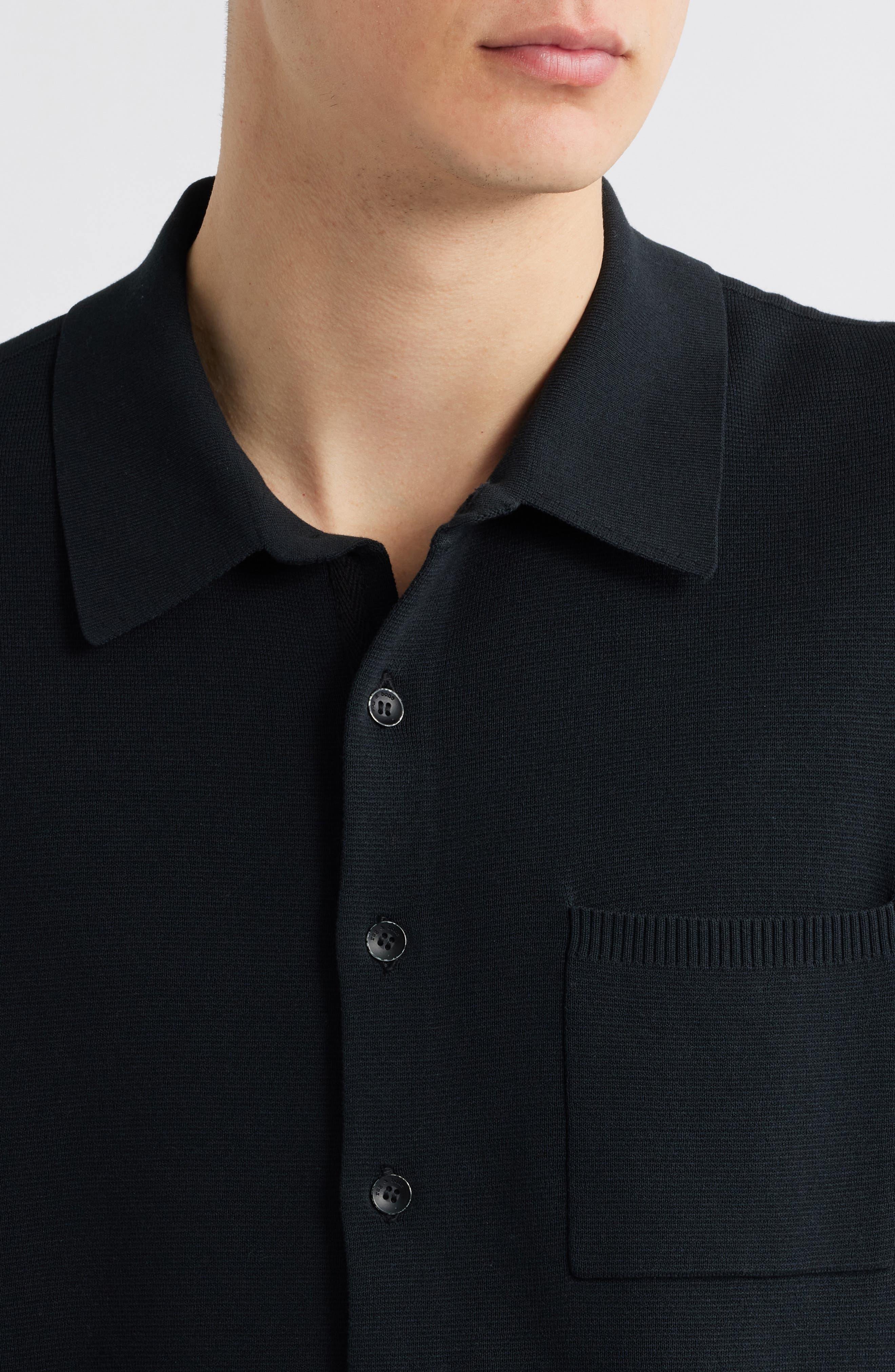 rag & bone Dalton Short Sleeve Knit Cotton Blend Button-Up Shirt in Black at Nordstrom - 2