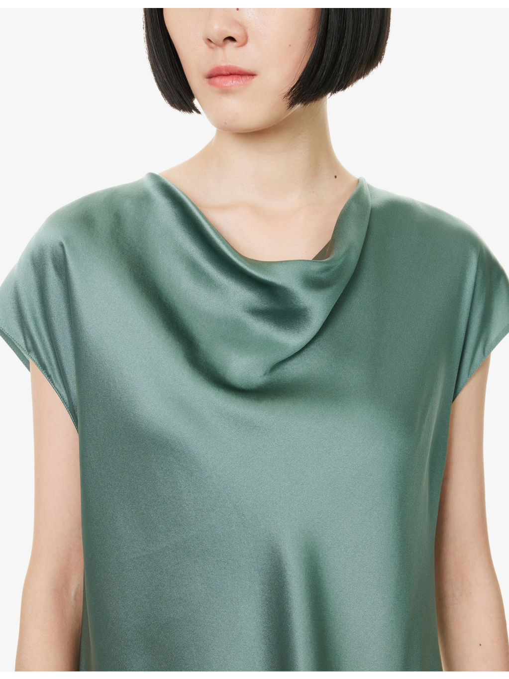 Cowl-Neck Cap-Sleeves Silk Top - 5