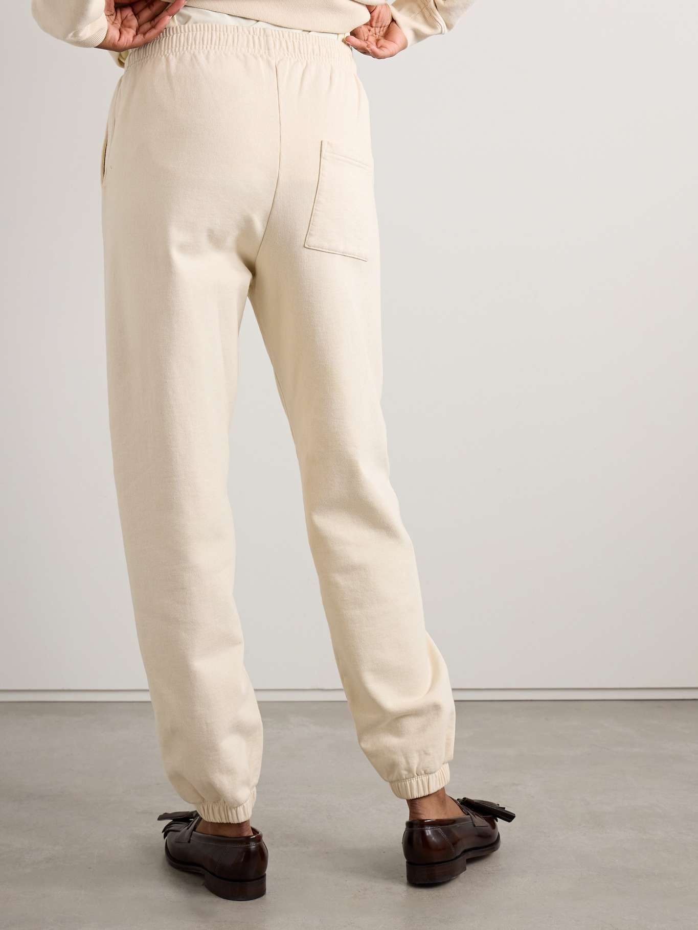 Printed cotton-jersey track pants Cream - 4