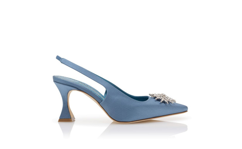 Blue Satin Crystal Embellished Slingback Pumps 1
