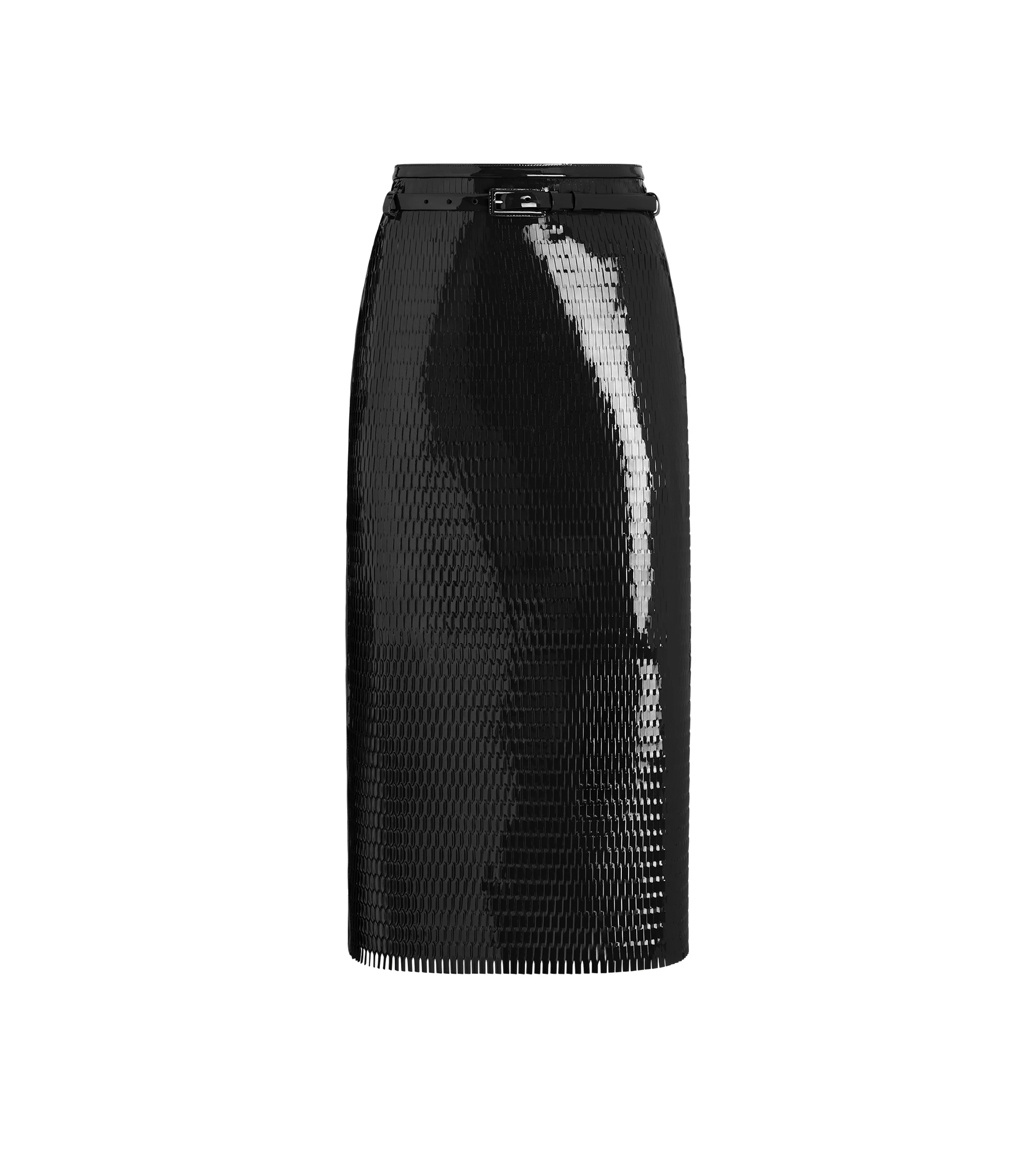 PERFORATED PATENT CALF LEATHER PENCIL SKIRT WITH SELF BELT - 1