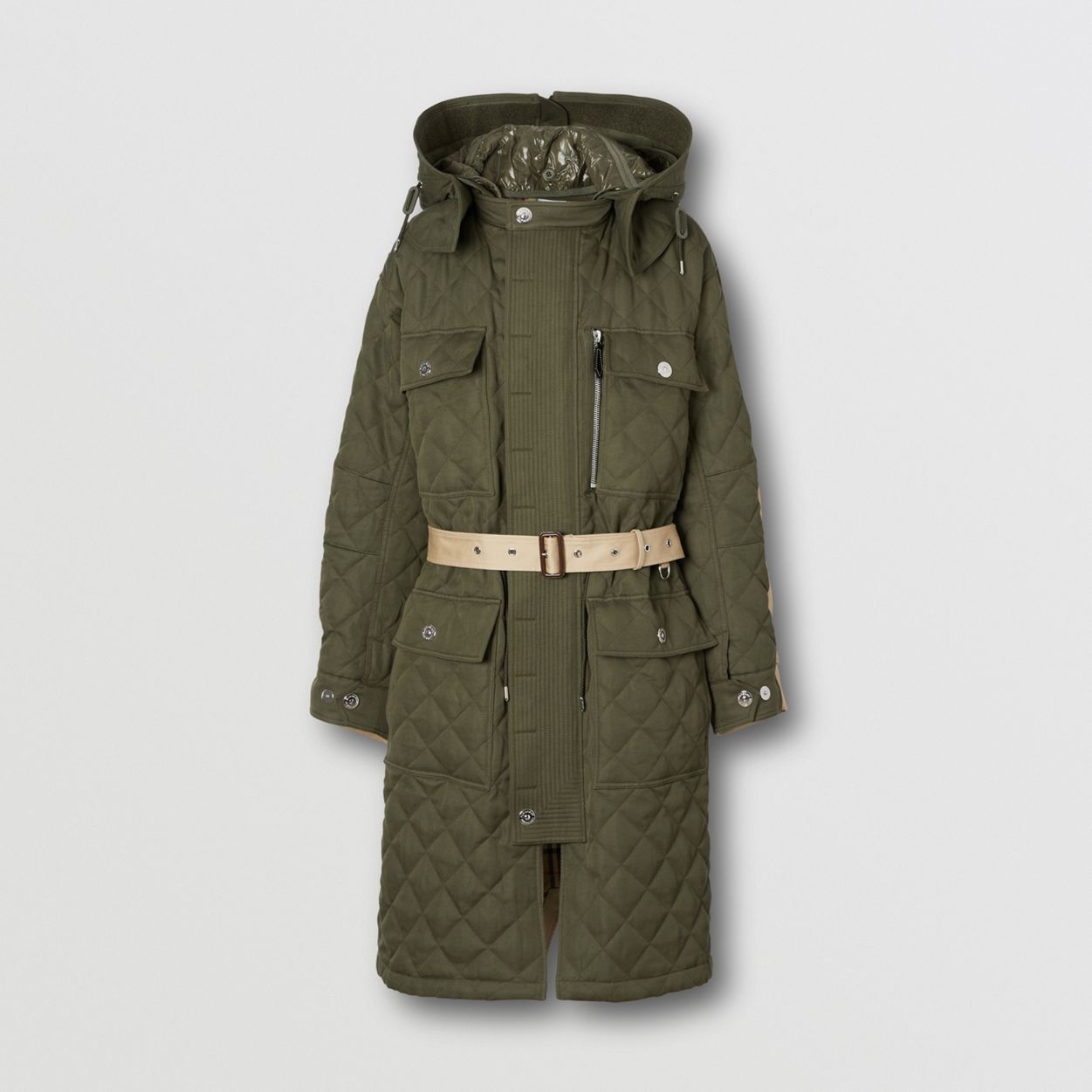 Detachable Hood Quilted Ramie Cotton Parka - 1