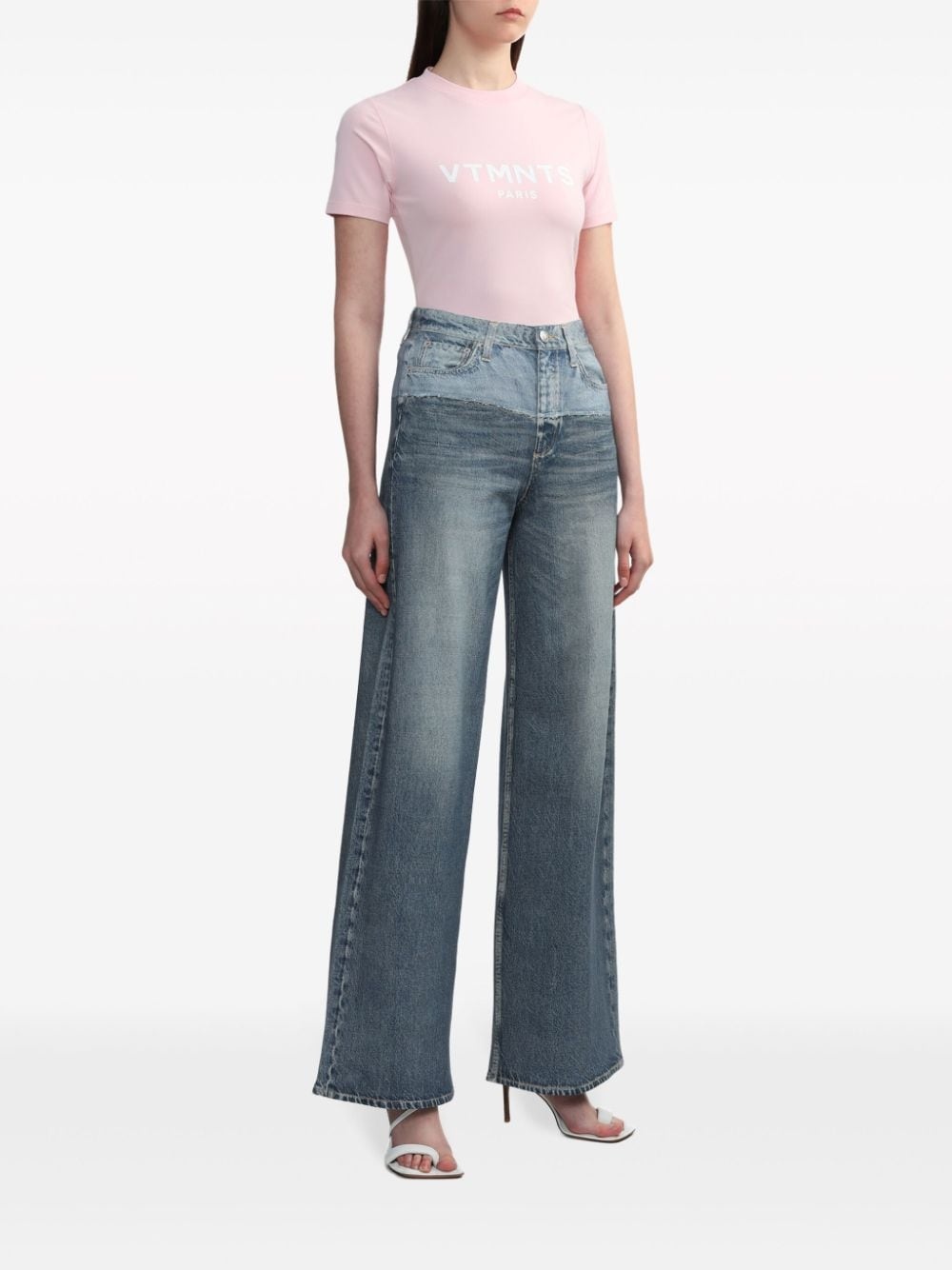 panelled two-tone wide-leg jeans - 2