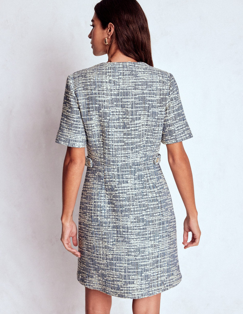 Textured Tab Short Dress-Blue and White Texture 4