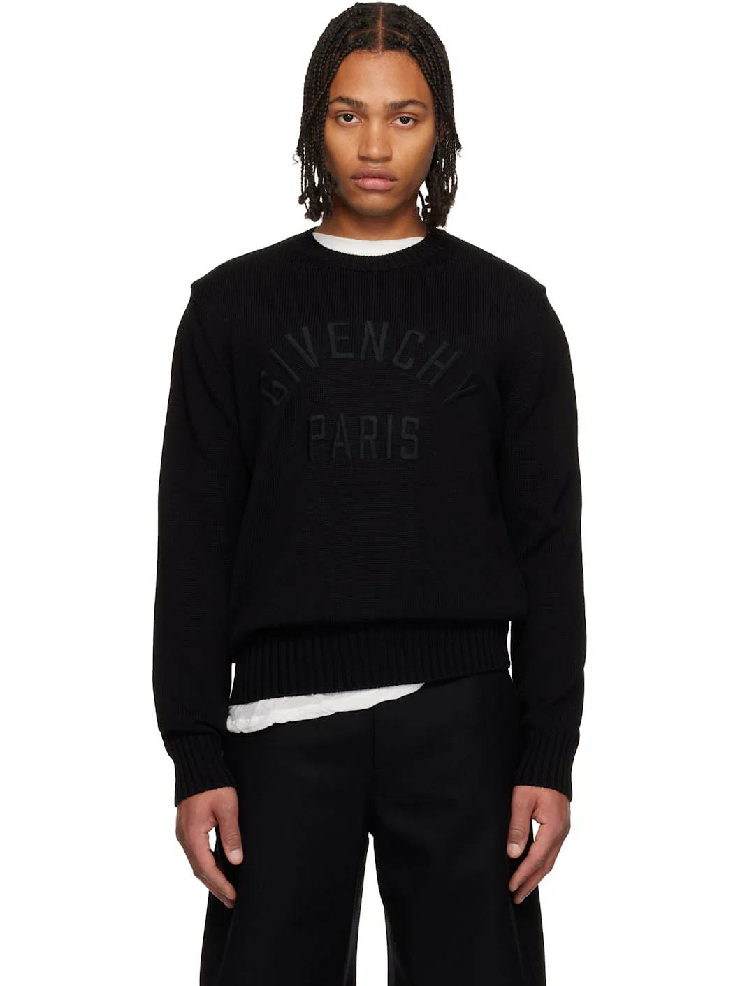 Black Cotton Knit 'GIVENCHY Paris' Embroidery Sweater - 1