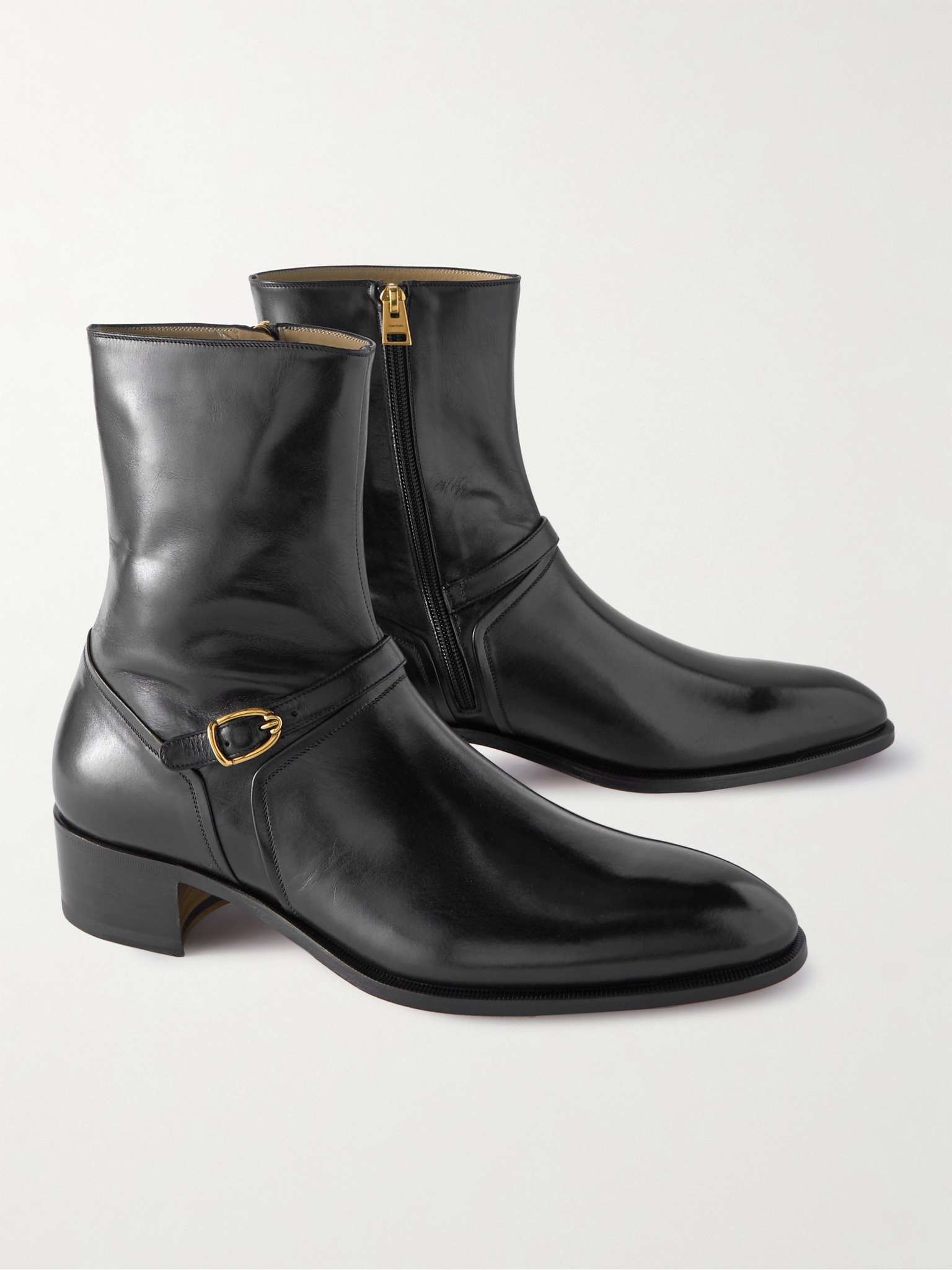 Buckled Polished-Leather Boots - 4