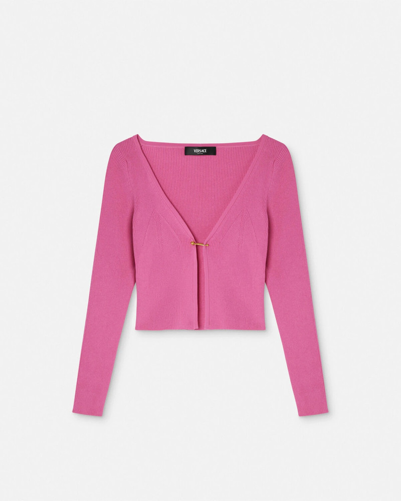 Safety Pin Ribbed Knit Fitted Cardigan - 1