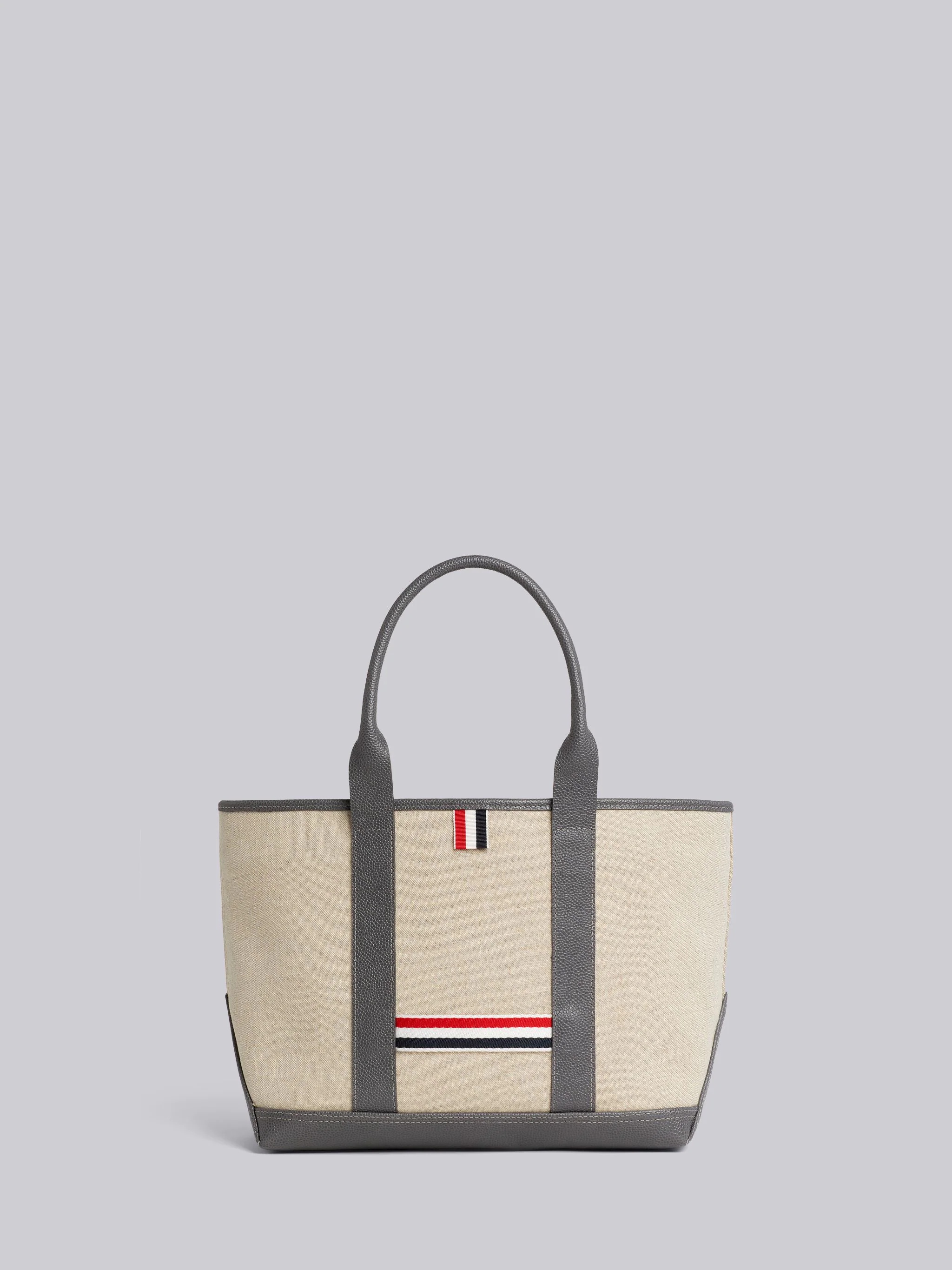 Light Grey Heavy Linen Leather Handle Small Tool Tote - 1