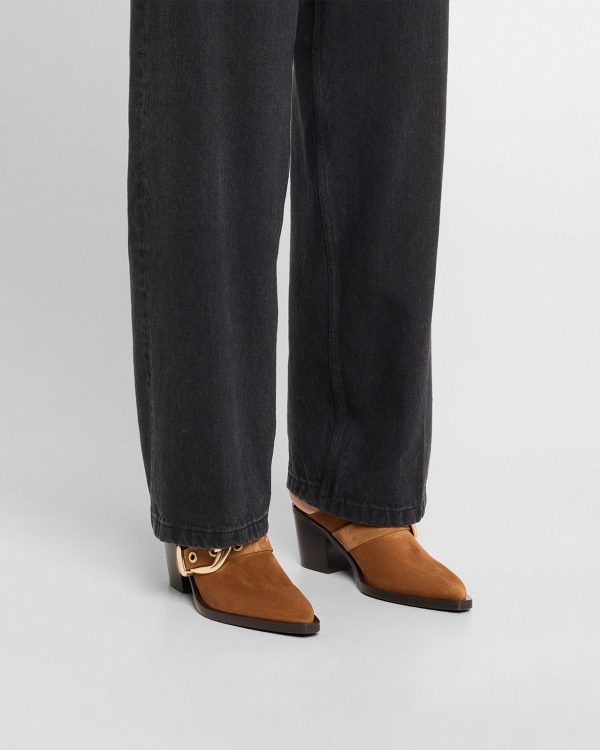 Maven Suede Buckle Western Mules - 2