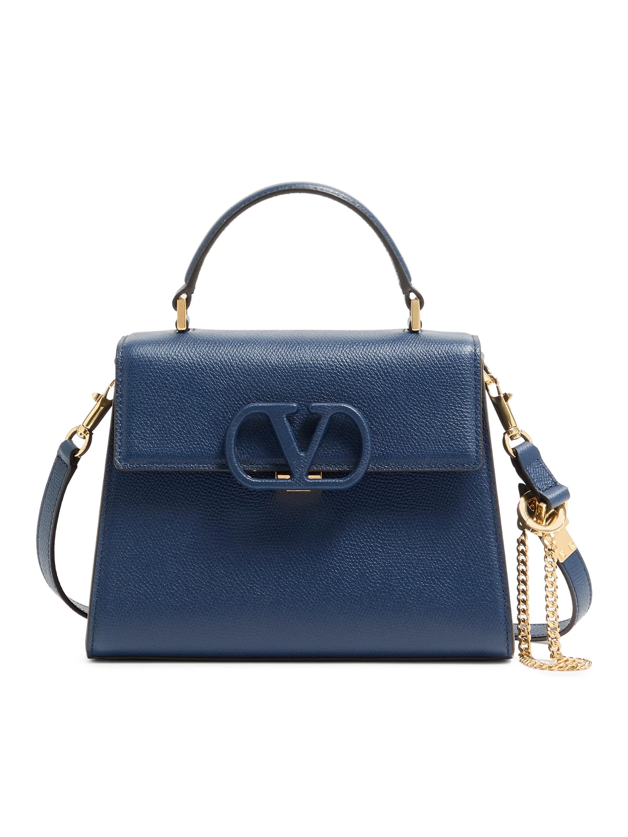 Women's Small V-Sling Grainy Calfskin Handbag - Blue - 1