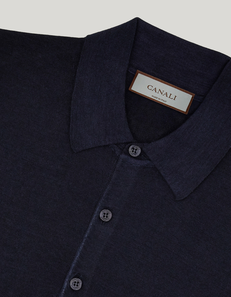 CANALI NUVOLA DARK NAVY POLO SHIRT IN WOOL AND SILK 5