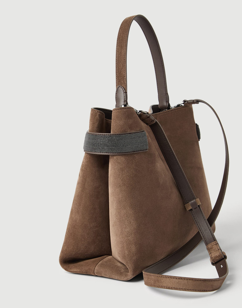 Essence top-handle bag in suede with precious bands 3