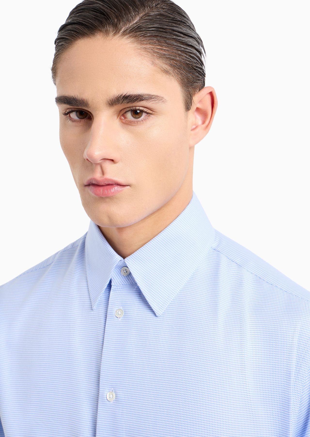 Textured cotton shirt with micro houndstooth motif - 5