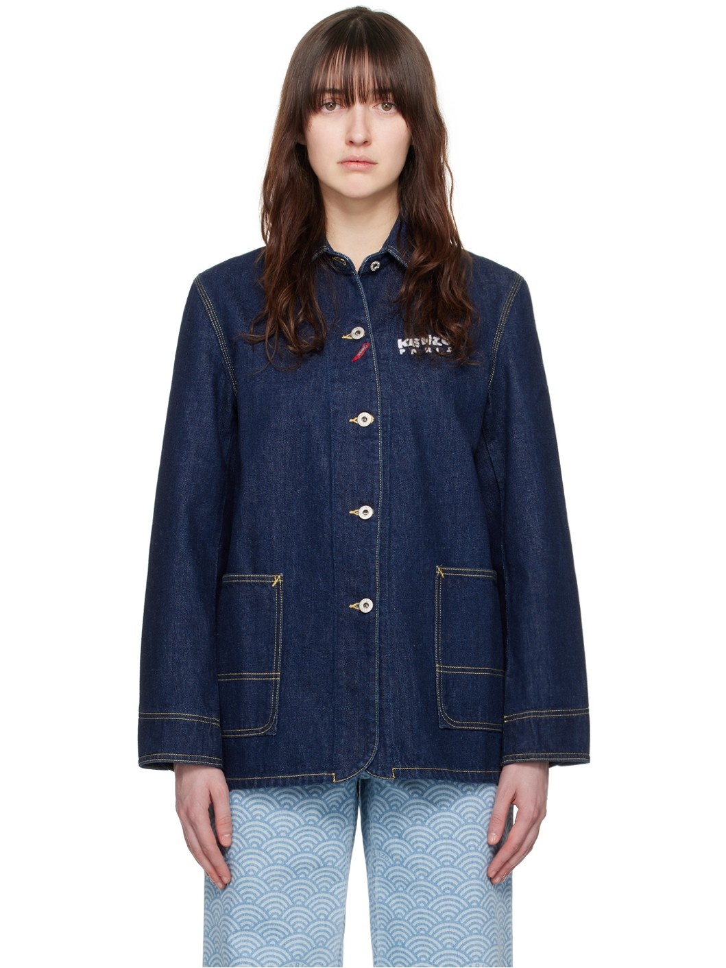 Indigo Drawn Varsity Denim Jacket - 1