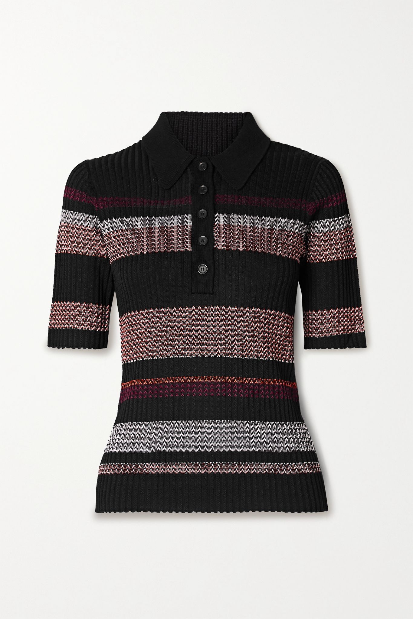 Striped ribbed-knit polo shirt - 1