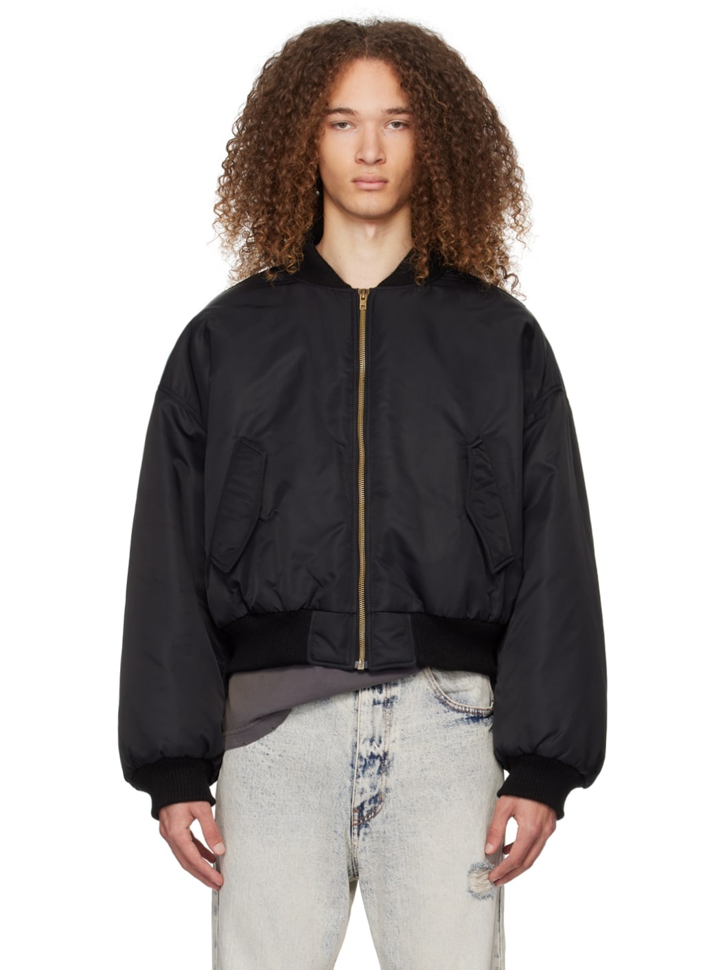 Black Puff Bomber Jacket - 1