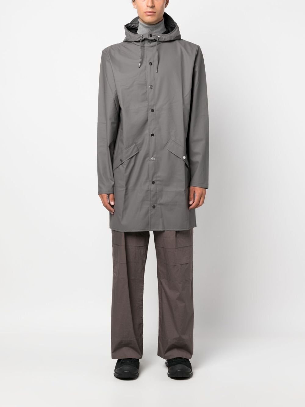 hooded stud-fastening raincoat - 2