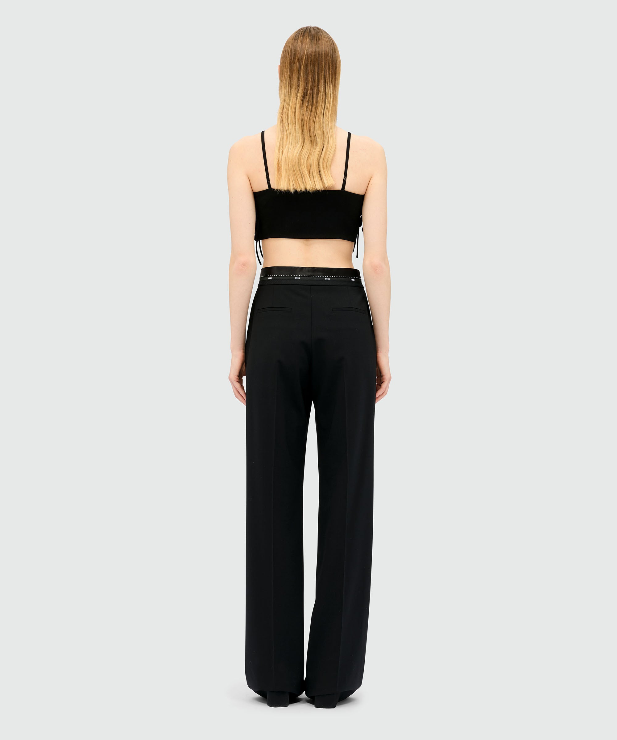 Black palazzo trousers in cool wool with logo belt - 3