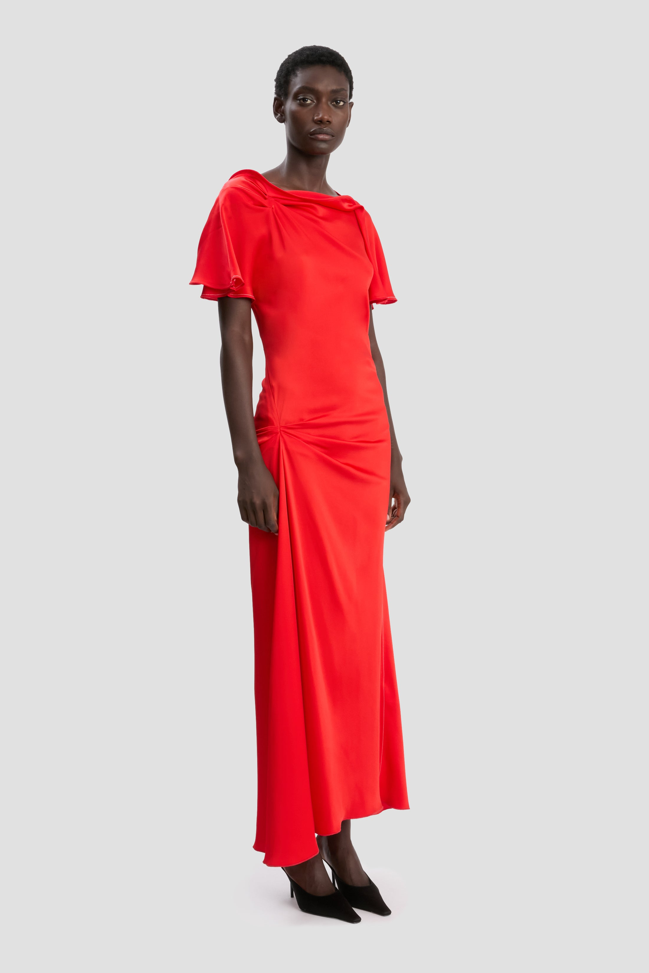 Draped Cap Sleeve Dress In Cayenne - 3