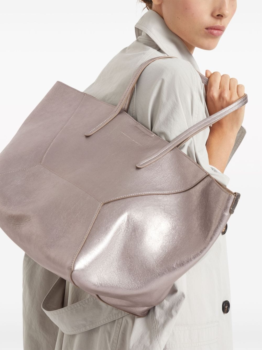 metallic leather tote bag - 5