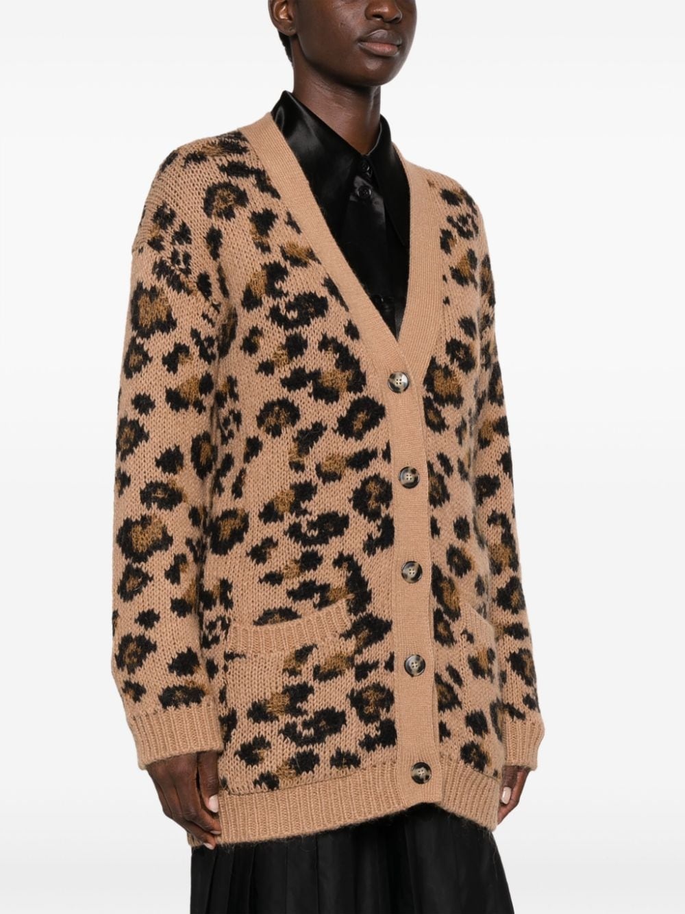 leopard-intarsia V-neck cardigan - 3
