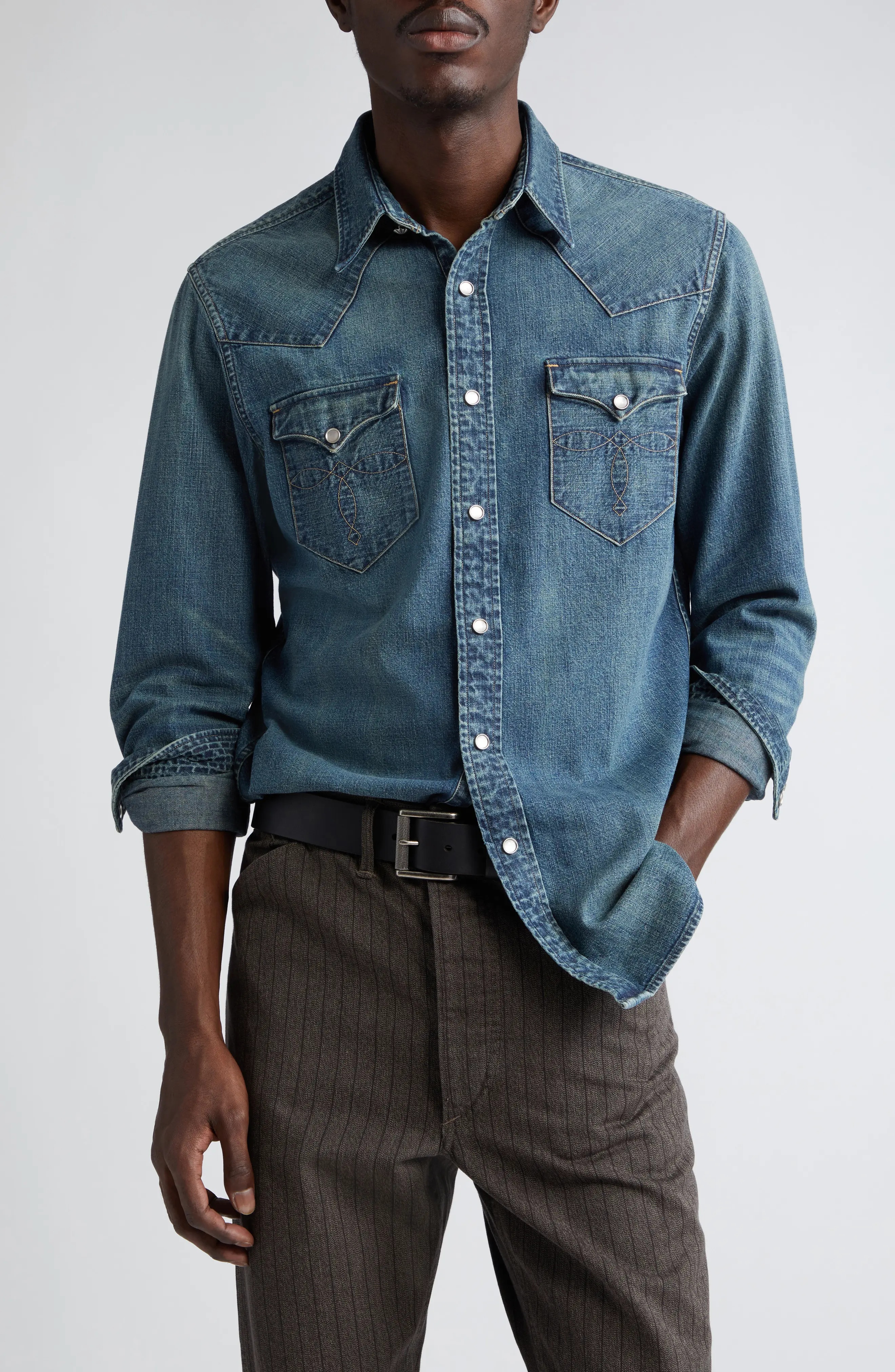 RRL by Ralph Lauren Buffalo West Slim Fit Denim Western Snap