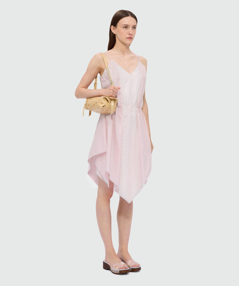 Pink cotton poplin slip dress with lace inserts 4