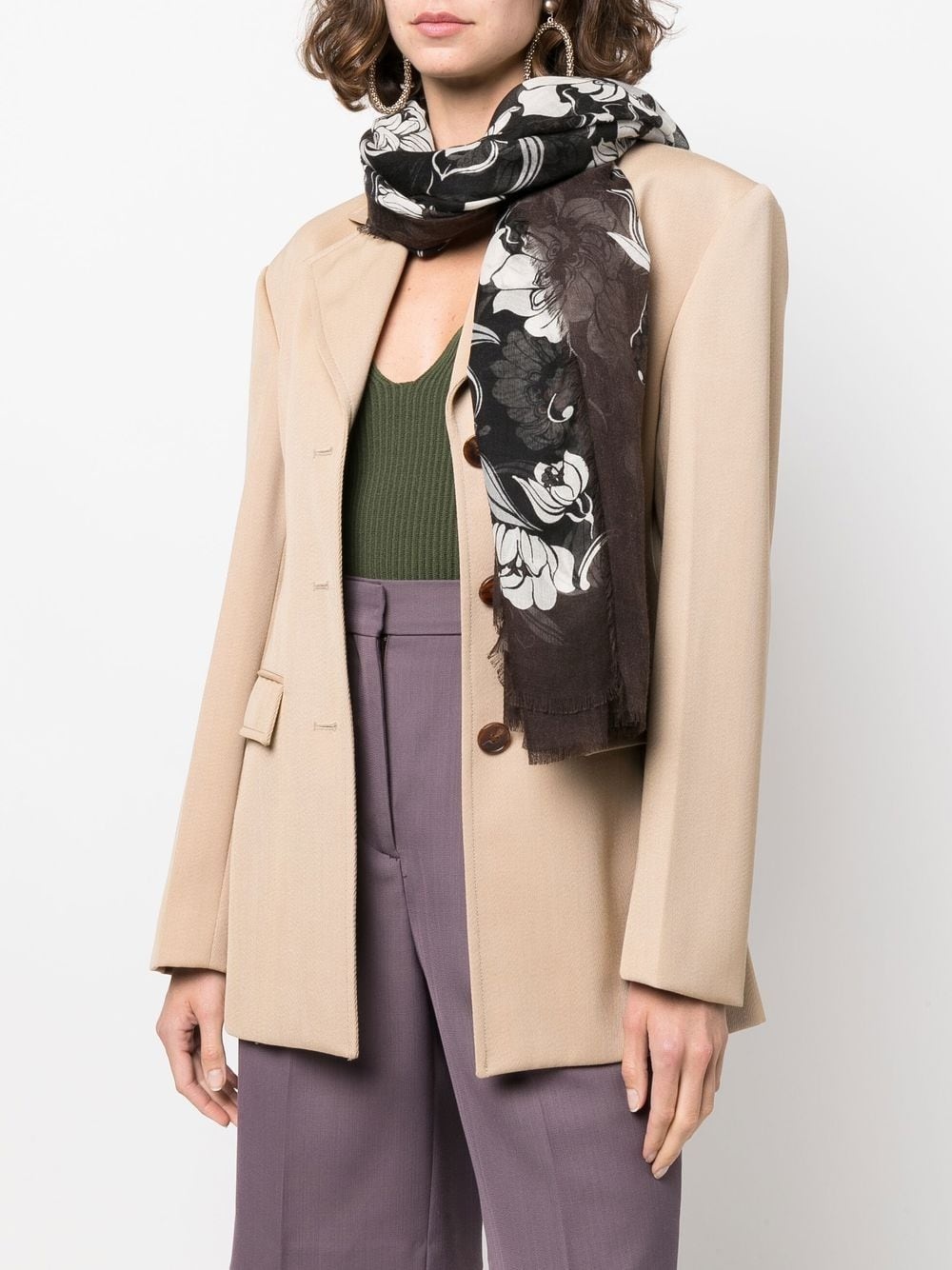 floral-print cashmere scarf - 2