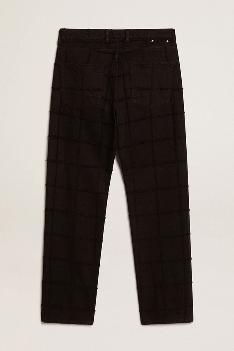 Black cotton pants with 3D-effect checked pattern 6