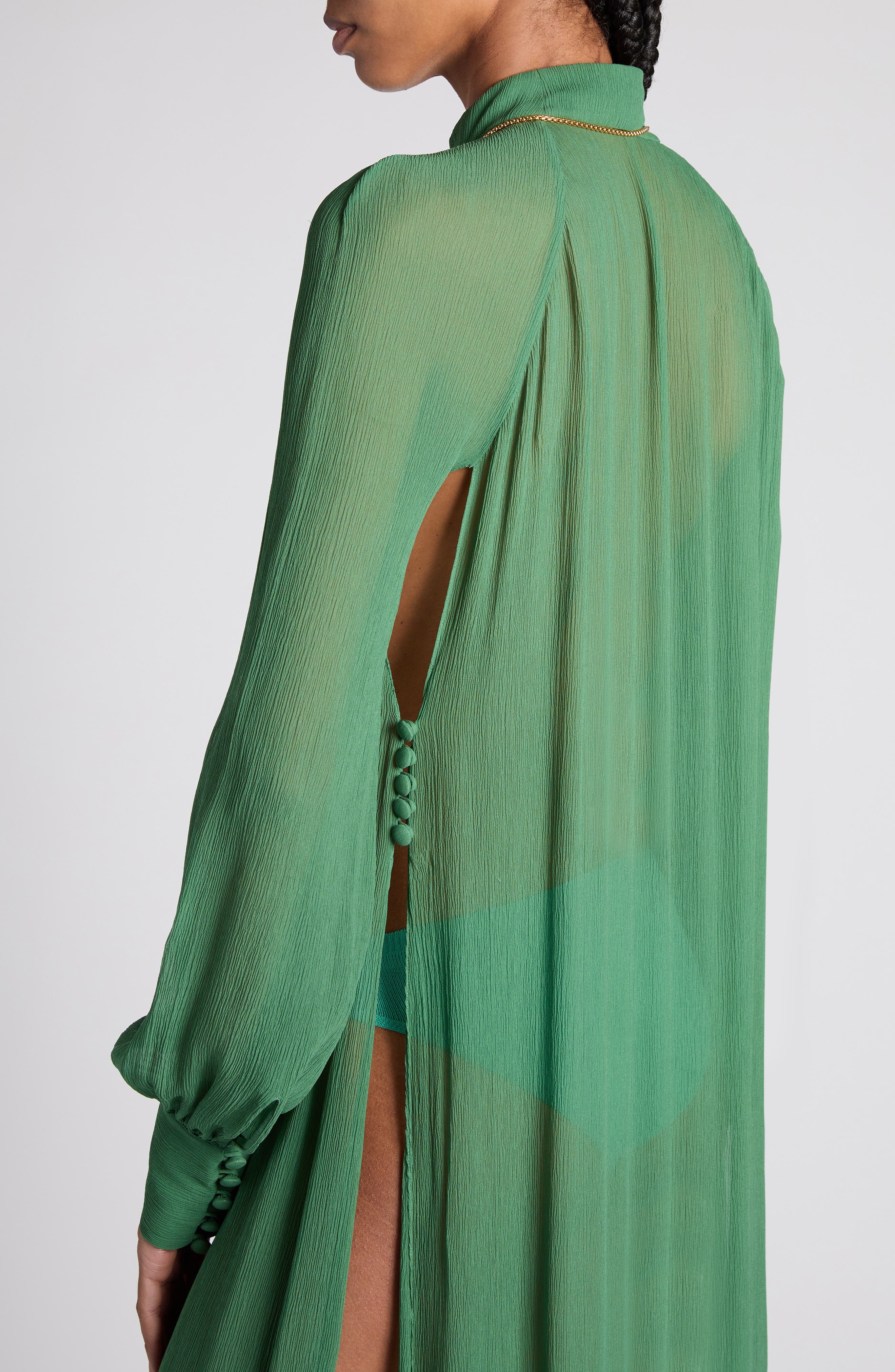 TOM FORD Long Sleeve Silk Crepon Caftan Dress in Fg327 Grass Green at Nordstrom - 4