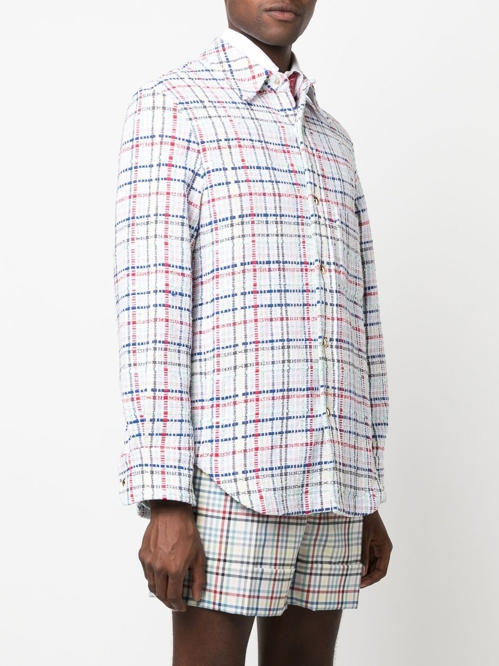gingham check tweed overshirt - 3