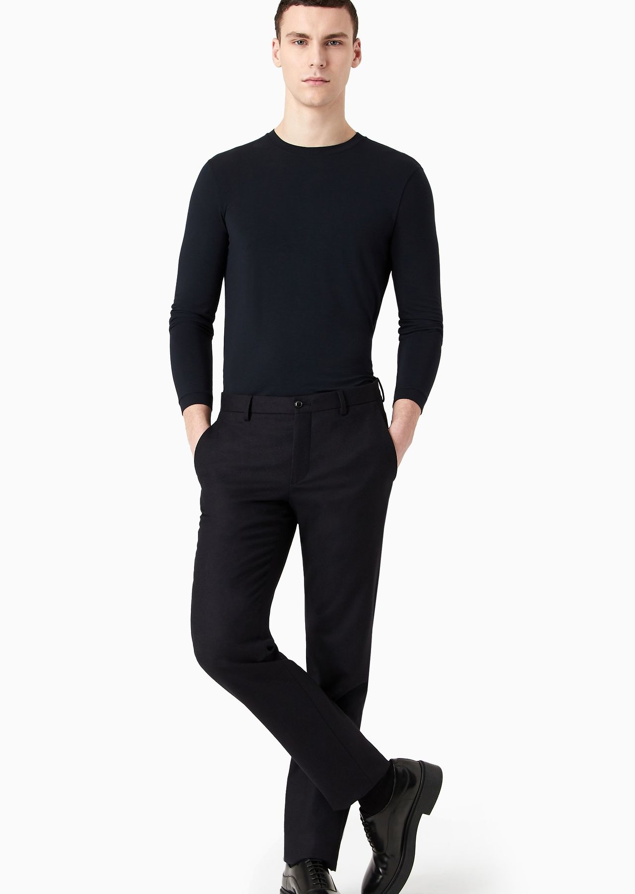 Stretch melange flannel flat front trousers - 5