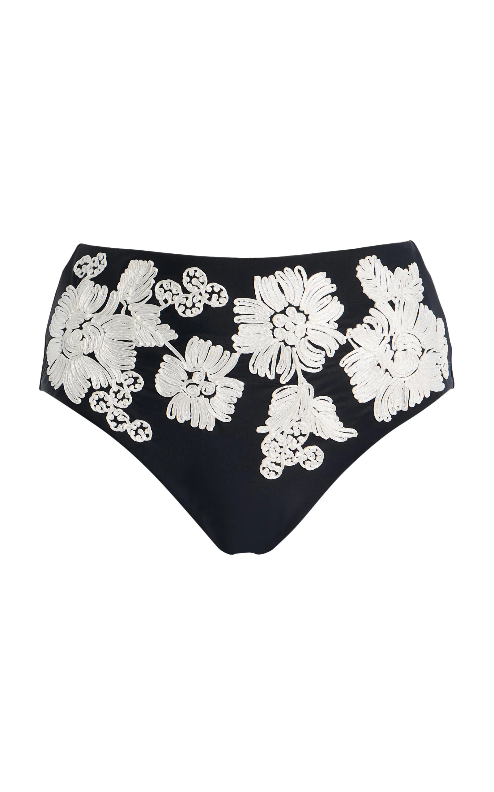 Francie Embroidered High-Rise Bikini Bottom black - 1