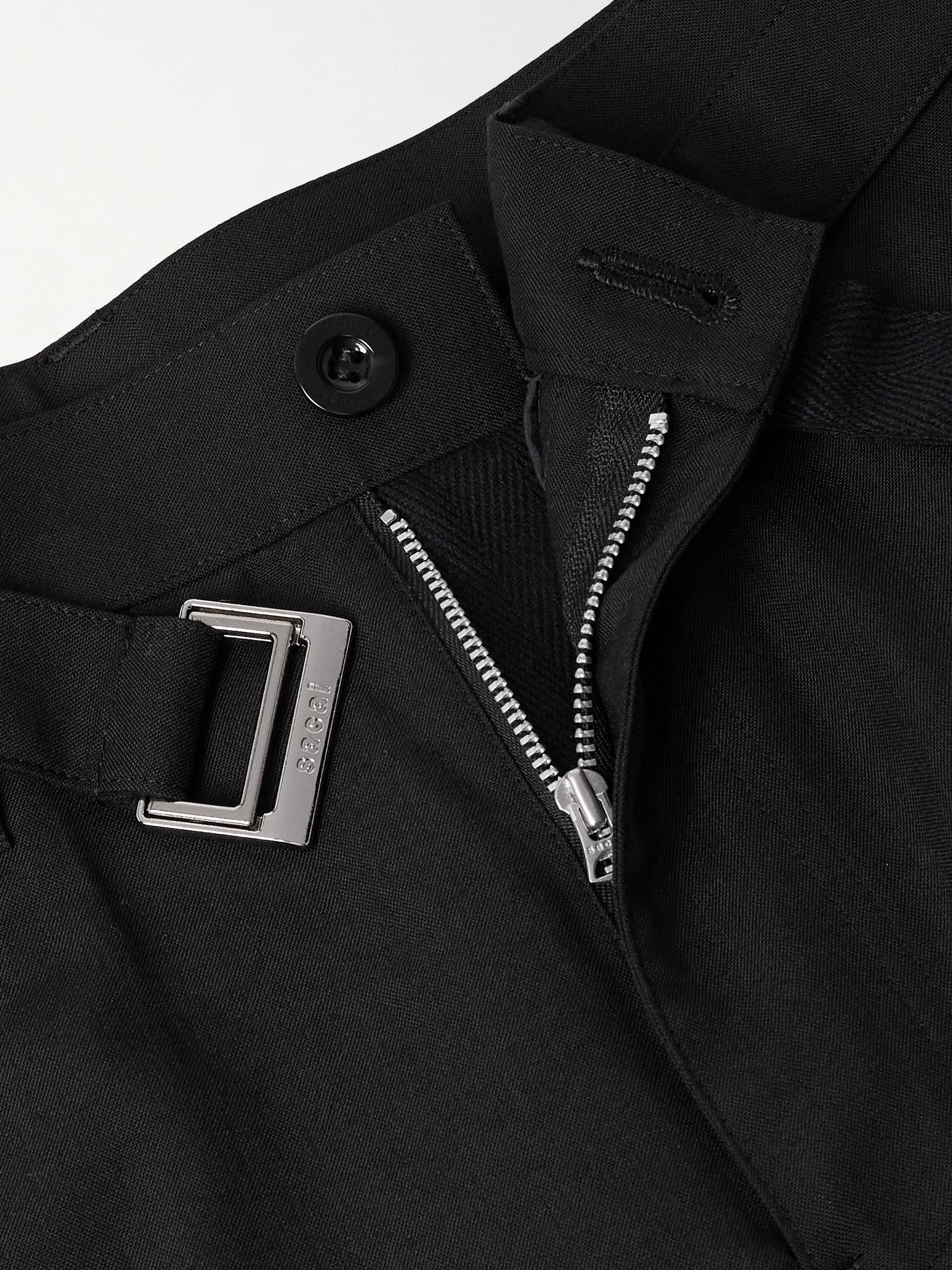 Straight-Leg Belted Grain de Poudre Trousers Black - 6